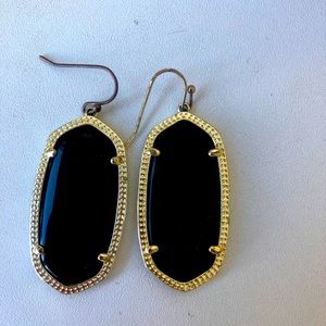 Elle Gold Drop Earrings In Black Opaque Glass